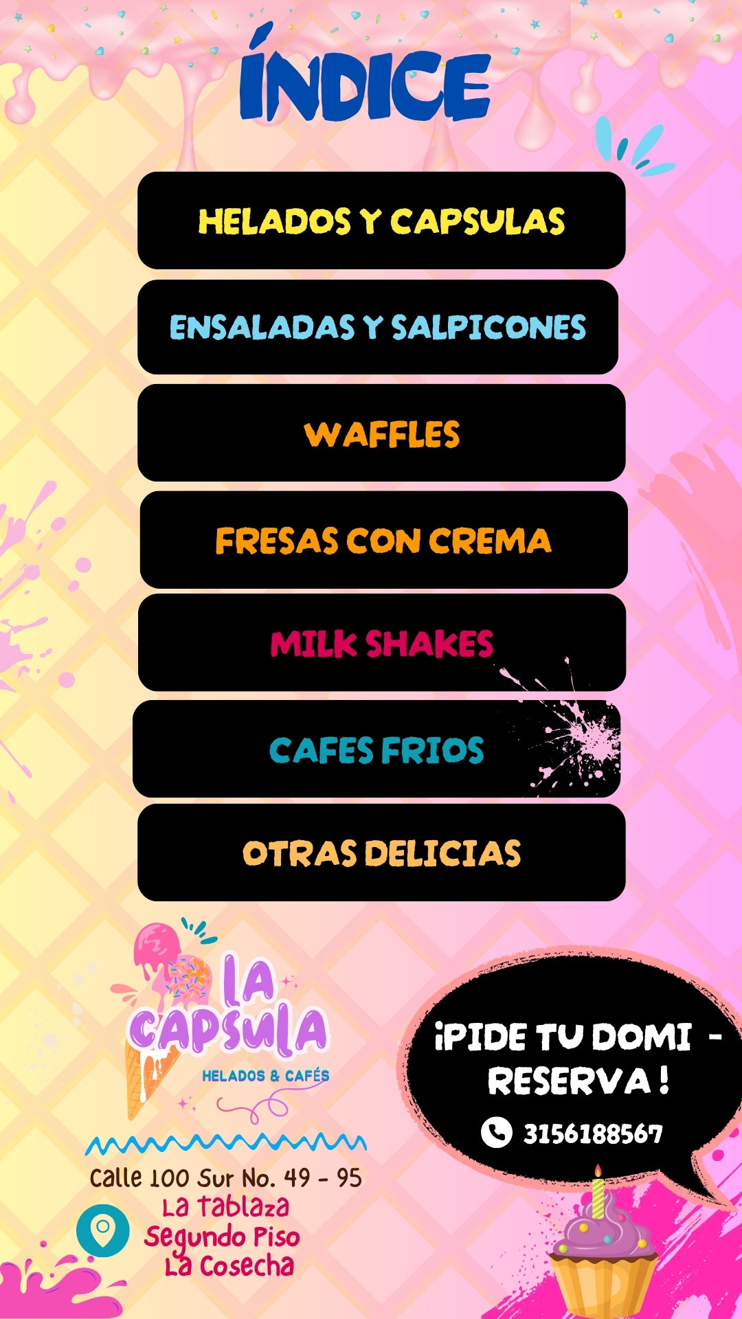 INDICE MENU LA CAPSULA, HELADOS Y CAFE